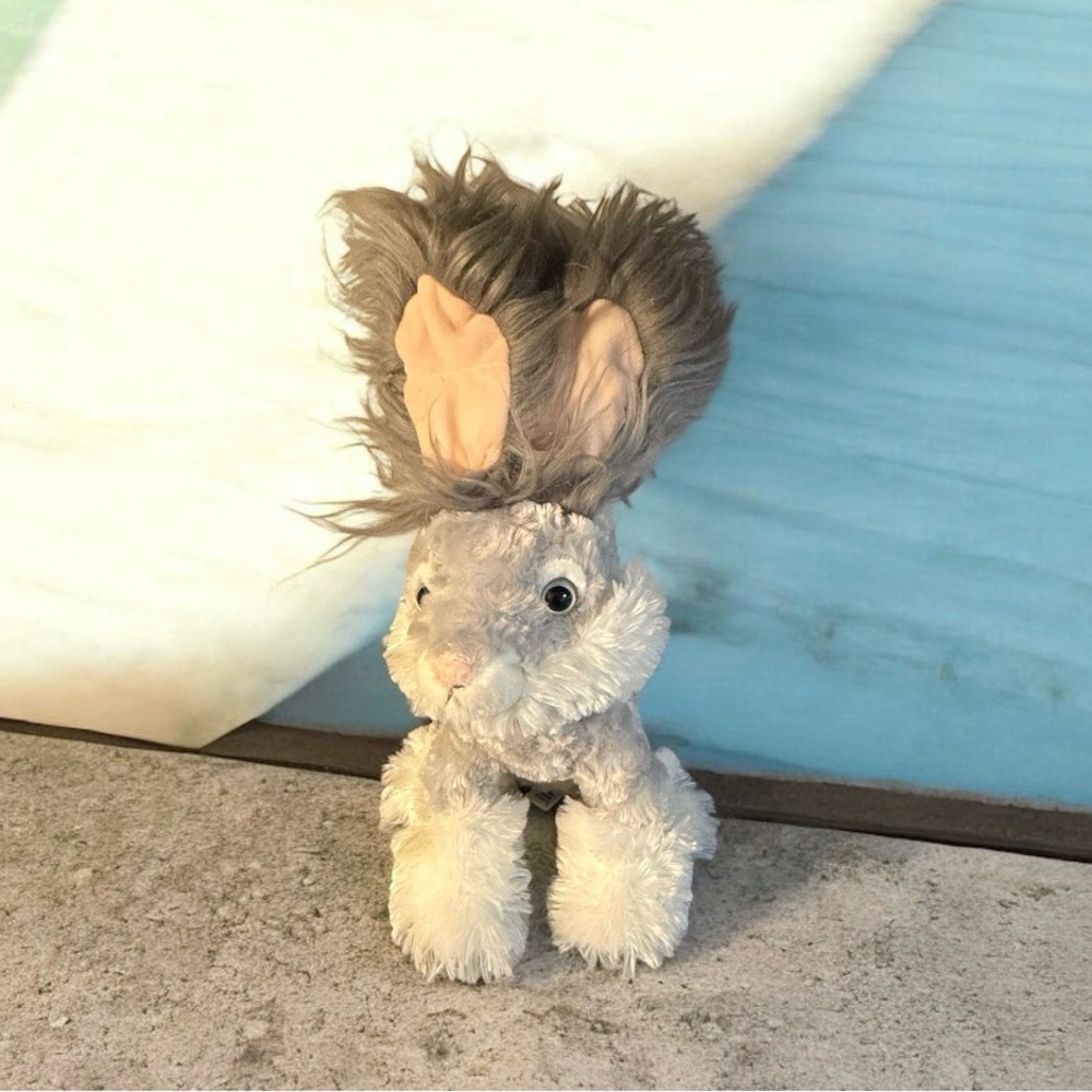 Dan Dee 14" Angora Gray & White Longhair Easter Bunny Rabbit Plush Toy